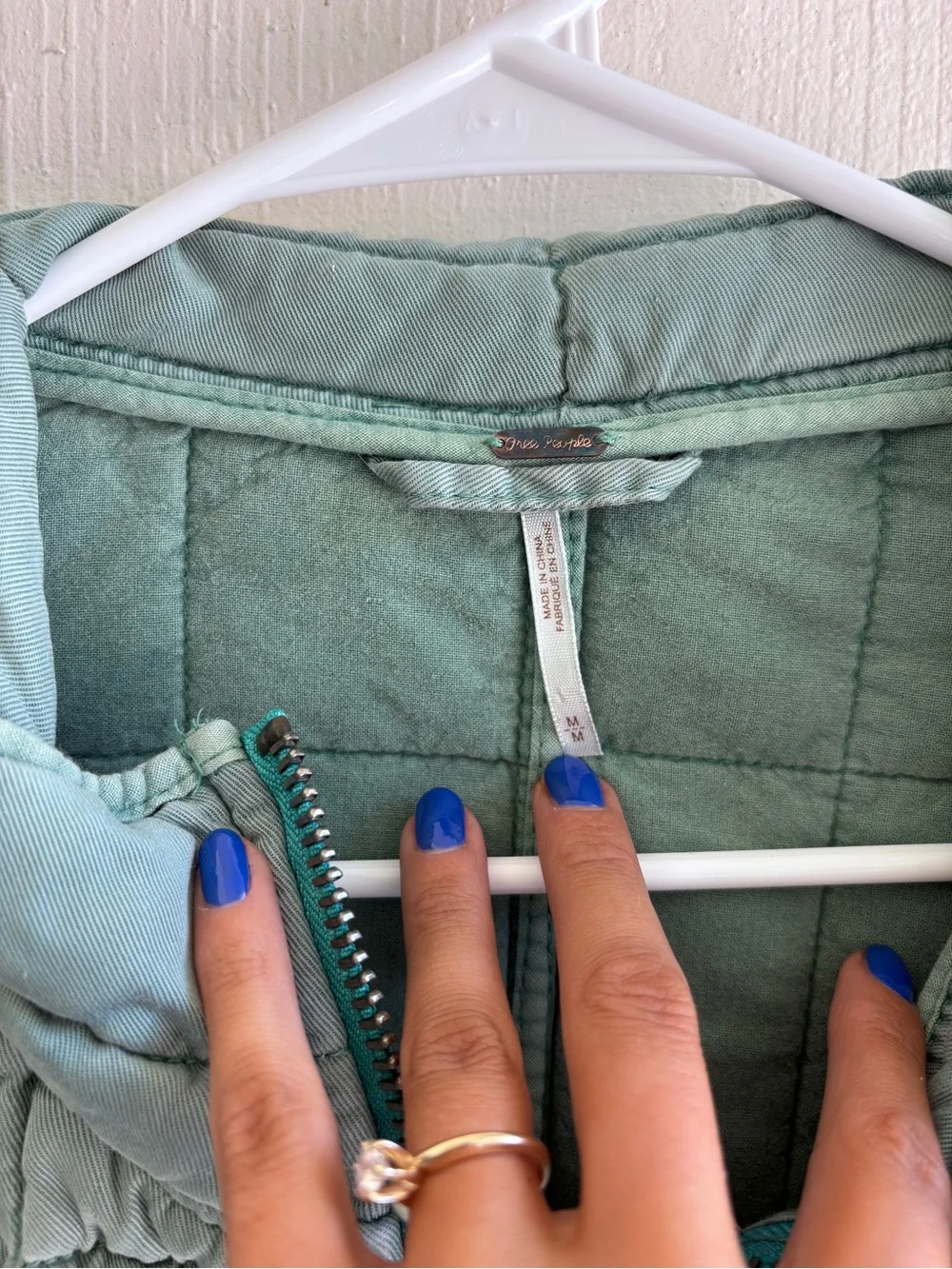 Free People Quilted Zip-Up Puffer Jacket in Light Blue